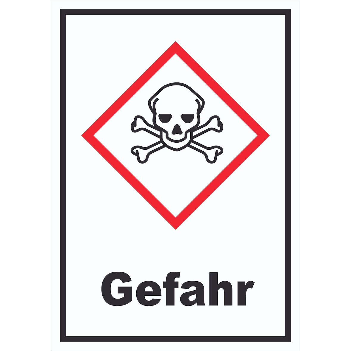 Schild akut toxisch Gefahr Toxizität Totenkopf hochkant A2 Rückseite selbstklebend