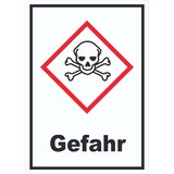 thumbnail of Schild akut toxisch Gefahr Toxizität Totenkopf hochkant A2 Rückseite selbstklebend