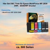 thumbnail of 10er Set D&C Tinte für Epson WorkForce WF-2830 DWF,  2830DWF Drucker