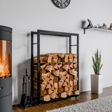 thumbnail of DELUKE® Kaminholzregal innen Metall SATLO mit Rollen Brennholzregal innen Kaminholzständer Kaminholzhalter Feuerholzregal Schwarz, 25x80x150cm