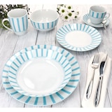thumbnail of Split türkis 12tlg Tafelservice Porzellan Speiseteller Suppenteller Streifen