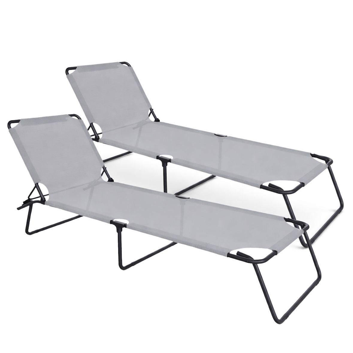 Set 2 Lettini Mare Pieghevoli Senza Tettuccio Leggero E Portatile Schienale Regolabile Sdraio Telaio In Acciaio Traspirante 24 x 187 x 53 Cm Grigio