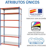 thumbnail of SimonRack Estantería Metálica, 2500x800x300 mm, 6 Alturas, Bandeja Metal, 180 kg de Punto Flexión, Azul/Naranja/Galva - Simonclick