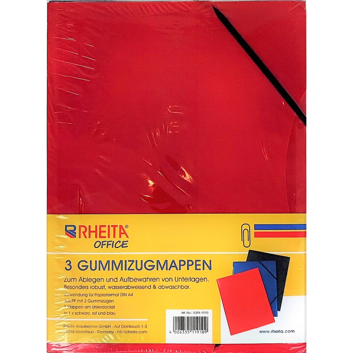 Rheita 3er Set PP-Gummizugmappen A4