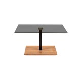 thumbnail of Vierhaus Couchtisch Platte Parsolglas grau, stufenlos höhenverstellbar, Metallteile schwarz, Bodenplatte Wildeiche Massiv geölt, rollbar