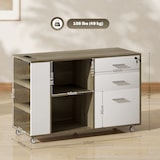 thumbnail of HOMCOM cajonera de oficina con ruedas 3 cajones cajonera para escritorio con estación de carga cerradura y estantes 100x40x65,5 cm marrón grisáceo