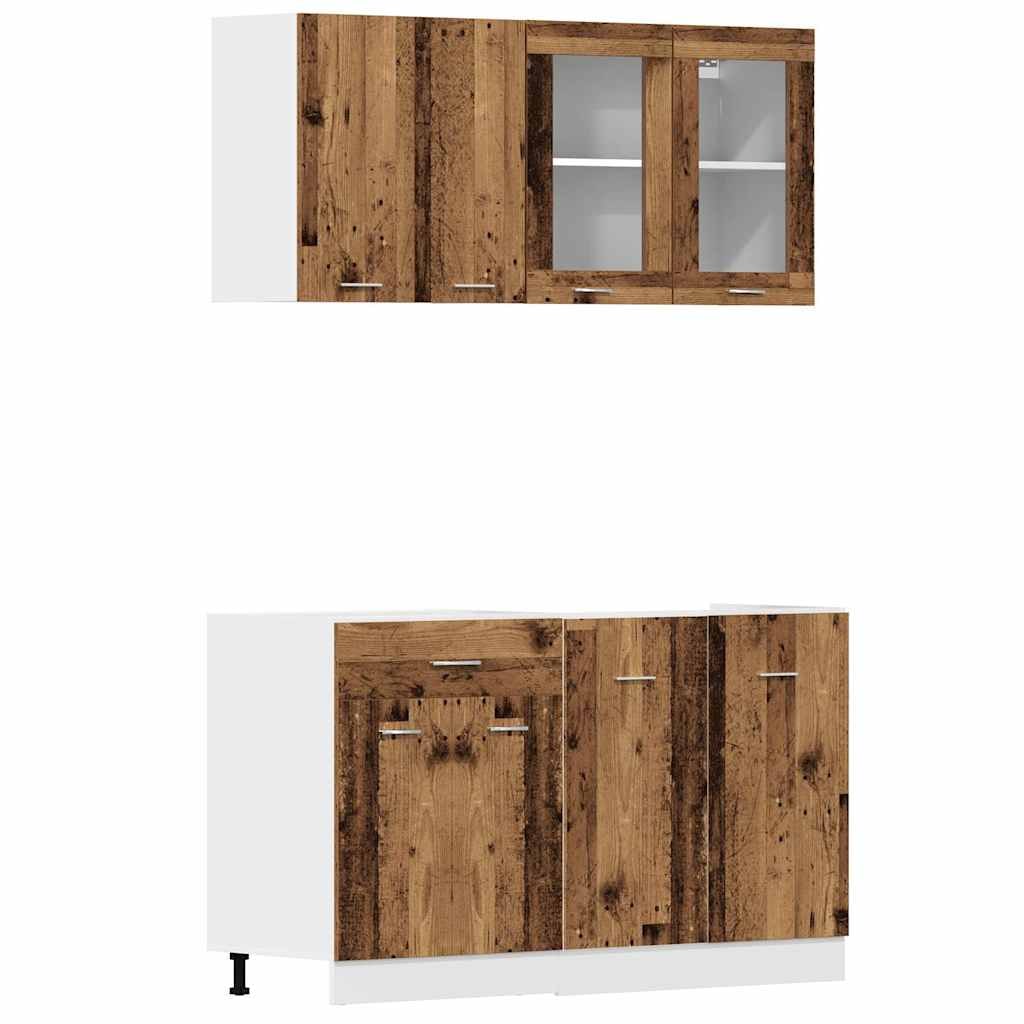 vidaXL 4-tlg. Küchenschrank-Set Lyon Altholz-Optik Holzwerkstoff