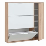 thumbnail of Scarpiera Salvaspazio A 3 Ribalte E 1 Anta Con Ripiani Mobile Porta Scarpe Da 30 Paia Per Ingresso Corridoio Cameretta 106x115x22 Cm Bianco E Rovere