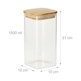 thumbnail of Relaxdays Vorratsgläser mit Bambusdeckel, 3er Set, eckige Vorratsdosen aus Glas, 1500 ml, luftdicht, transparent/natur