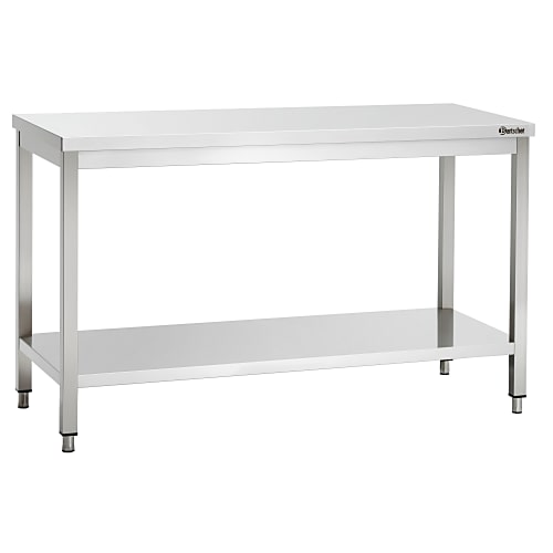 Arbeitstisch aus Edelstahl mit Unterboden | 600 mm Tiefe | 850 mm Höhe