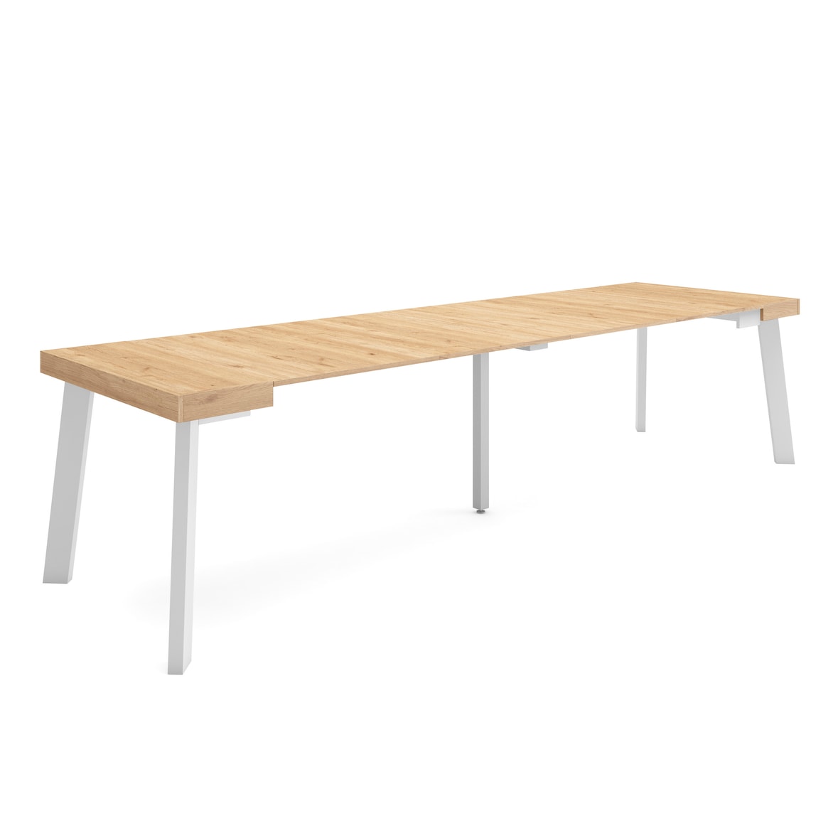 Ausziehbarer Konsolentisch, 302x90x73cm, Für 14 Personen, Holzbeine, Moderner Stil, Eiche _ 368_18