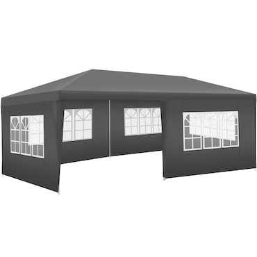 tectake Pavilhão 6x3 m NOVARA com 5 painéis laterais, repelente à água 600 x 300 x 250 cm Cinzento
