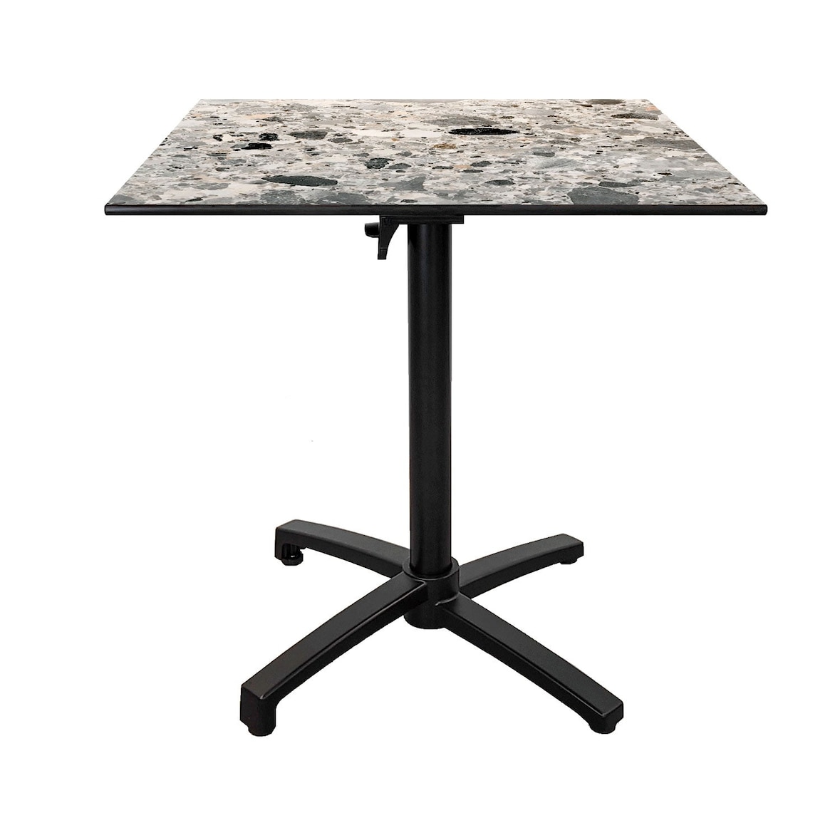 Restootab - Tavolo pieghevole da esterno 70x70cm, piano laminato HPL ciottoli