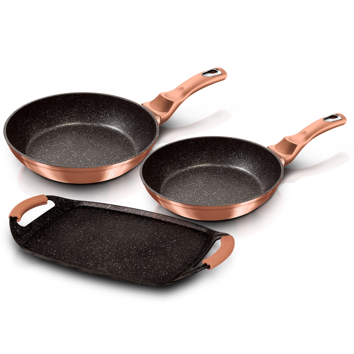 Berlinger Haus Rose Gold Set 2 Sartenes 22 -26cm, Plancha de Asar Inducción, Aluminio, Antiadherente Ecológico sin PFOA, Oro Rosado