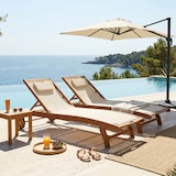thumbnail of Lot de 2 bains de soleil en bois inclinable avec roues écru