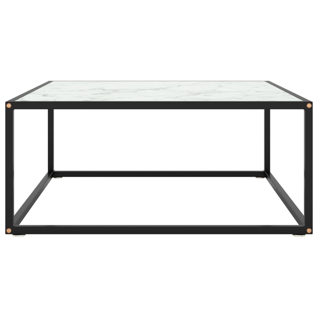 vidaXL Couchtisch Schwarz mit Weißem Glas in Marmor-Optik 80x80x35 cm