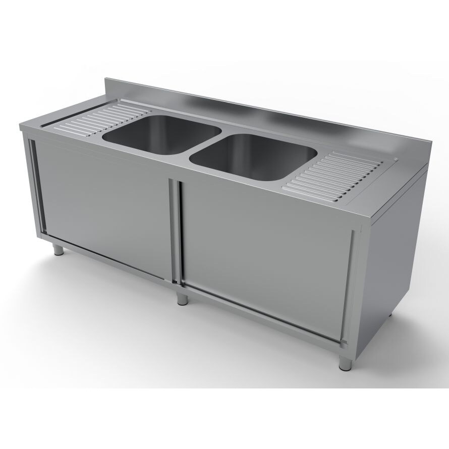 Combisteel Spülschrank 2 Schiebetüren 2 Becken mitte 2000x700x850mm