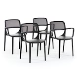 thumbnail of Set de 6 chaises avec accoudoirs en résine renforcée de fibre de verre, design classique, empilables pour jardin, bar, restaurant, cuisine –Erika/Noir