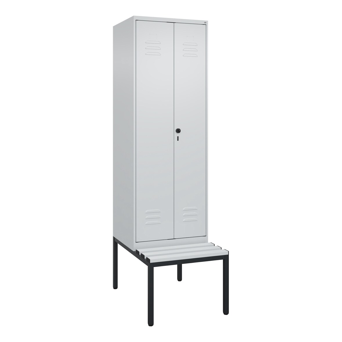 C+P Doppel-Spind Classic PLUS Kunststoff untergebaute Bank, 2 Abteile, HxBxT 212x60x82cm, Sicherheitsdrehriegel, Hellgrau/Hellgrau von PROREGAL