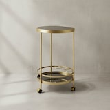 thumbnail of Design Servierwagen Gold Rund Ø 45cm 2 Ebenen, Beistelltisch auf Rollen mit Glasplatte Schwarz Speisewagen, Küchenwagen,