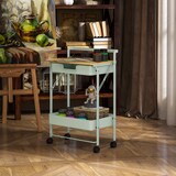 thumbnail of HOMCOM carrito auxiliar con ruedas de 2 niveles carrito de cocina con 1 cajón y 1 cesta carrito organizador para dormitorio salón oficina verde claro