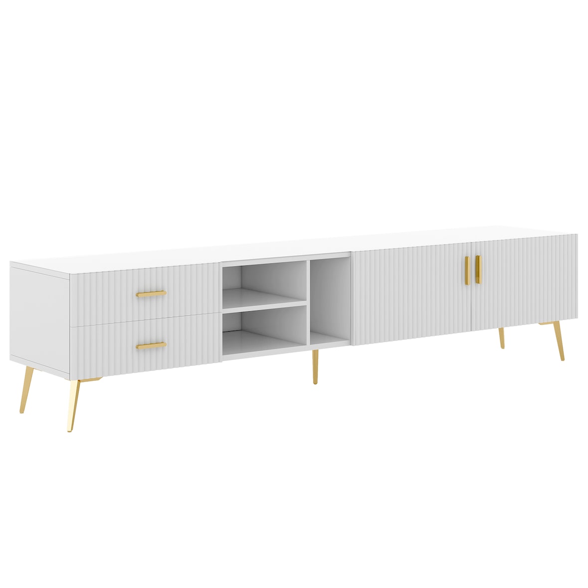 Merax TV-Ständer für 75-Zoll-Fernseher, Lowboards, TV-Boards, TV-Schrank, Entertainment-Center, TV-Konsolentisch weiß