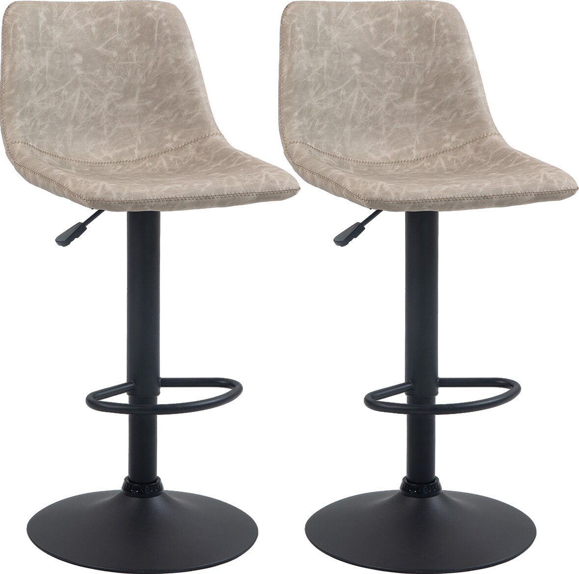 Barhocker 2er Set drehbar höhenverstellbar Beige 42x48x112 cm mit Fußstütze Kunstleder Retro Design Stahlgestell stabile Rundbasis