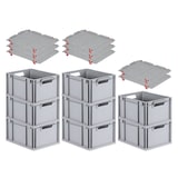 thumbnail of PROREGAL SuperSparSet 8x Eurobox NextGen Economy mit Auflagedeckel & 4x Verschlüsse Rot, Griffe offen, HxBxT 22x30x40cm, 20L, Eurobehälter, Box