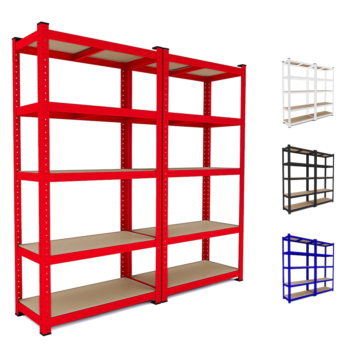 2 Scaffali In Metallo E MDF Scaffale Ad Alta Portata Fino a 875 kg Con 5 Ripiani Regolabili Per Garage Officina Cantina Magazzino 180x90x40cm (Rosso)