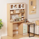 thumbnail of Schreibtisch mit Hochschrank, 110x55x180 cm, Swivel Desk, Acryltüren, Stauraum mit Kabelloch-Design, für Büro und Arbeitszimmer, Natur+Weiß