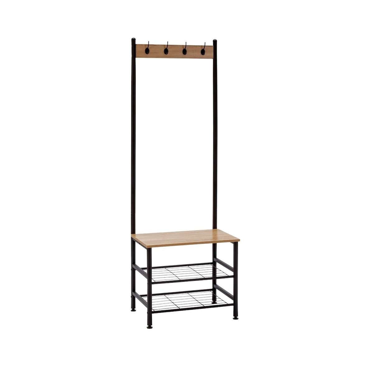 Cabide de Metal com 4 Cabides e 3 Prateleiras de Madeira Viem 175x60x40cm 7house