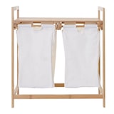 thumbnail of Cesto para roupa suja HWC-B83, Cesto para roupa suja Cesto para roupa suja, bambu 2 compartimentos 74x64x33cm 70l ~ branco