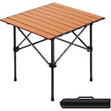 thumbnail of Mesa dobrável portátil espessada, para campismo, piquenique, praia, jardim, terraço em metal esmaltado com efeito madeira, 52x50x50cm