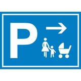 thumbnail of Mutter und Kind Parkplatz Schild mit Richtungspfeil rechts waagerecht A3 Rückseite selbstklebend