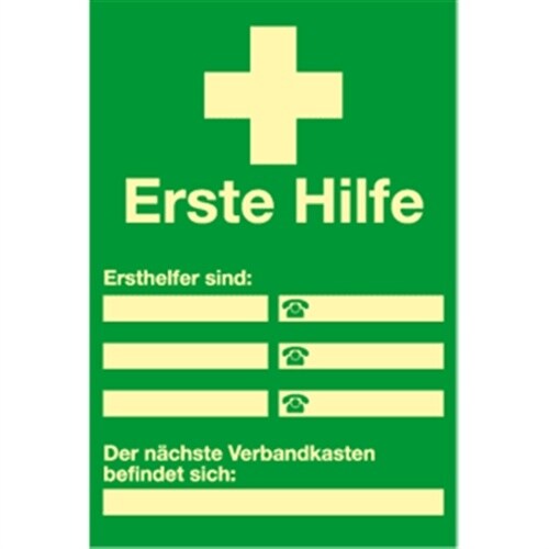 Schild Ersthelfer Verzeichnis zur Selbstbeschriftung,Kunststoff,nachleucht., 200x300 mm