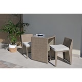 thumbnail of Set da giardino salvaspazio con tavolino in vetro temperato e 2 sedie a scomparsa in polirattan con cuscini sfoderabili, struttura in acciaio – GARDA