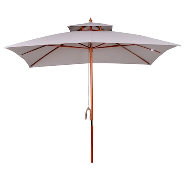 Sombrilla de jardín 3x3x3 m parasol de jardín de bambú con doble techo sistema de polea impermeable para terraza balcón exterior gris
