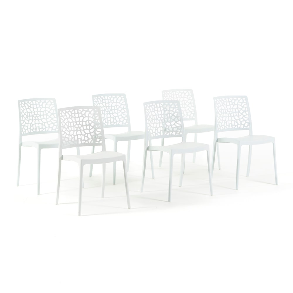 Set 6 Chaises Empilables en Polypropylène avec fibre de verre pour Jardin ou intérieur, hydrofuges et résistantes, design moderne - ALINA - Blanc