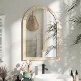 thumbnail of HOMCOM espejo de pared arqueado, espejo de baño 50x70 cm con marco de imitación de piedra, estilo moderno, para salón, dormitorio, entrada, beige