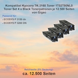 thumbnail of Kompatibel Kyocera TK-3160 Toner 1T02T90NL0 Toner Set 4 x Black Tonerpatronen je 12.500 Seiten von Gigao