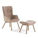 thumbnail of Fluwelen fauteuil met voetenbank, metalen poten met houtlook, met armleuningen, relaxfauteuil voor lezen en woonkamer, elegant – SISSI – Beige