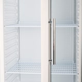 thumbnail of Romux® Kühlschrank ABS 600 Liter mit 1 Tür Glastür 77 cm mit Umluftkühlung weiß | Gastro Kühlschrank mit 600 L Kapazität - 4 Einlegeböden und 280 W