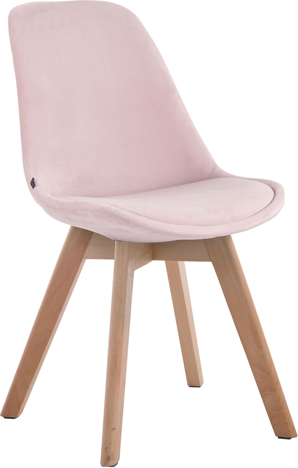 Décoshop26 - Esszimmerstuhl x1 skandinavisches Design rosa Samtbezug und 4-beiniges Gestell aus hellem Holz 10_0003281