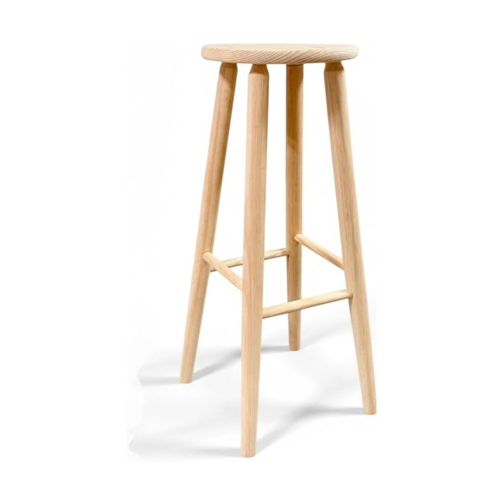 Taburete de Madera, Madera Natural sin Tratar 70x30cm con reposapiés Redondo COSHANO