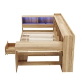 thumbnail of Merax Einzelbett 90x200cm, Stauraumbett mit LED, USB & Schreibtisch, Regalen & Schubladen, Holz, Naturfarbe