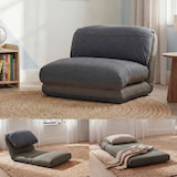 thumbnail of Sillón HWC-E68, sofá cama, sillón funcional, sillón plegable, reclinable, tela/textil ~ caqui/gris oscuro