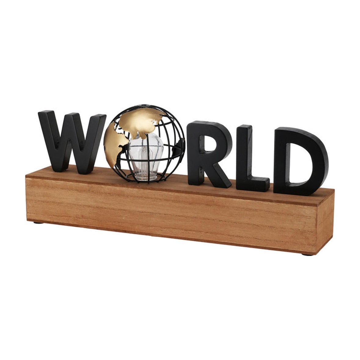 WellHome - Luminária LED Texto ''Mundo'' - Decoração Moderna em MDF e Ferro 38x8x15cm