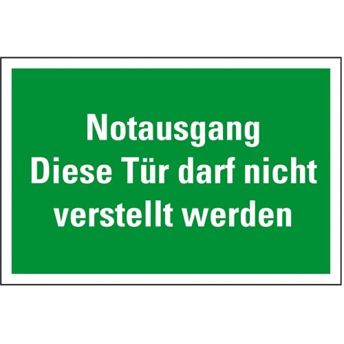 Aufkleber I Rettungszeichen Notausgang Tür darf nicht verstellt werden, praxisbewährt, Folie, 300x200mm