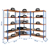 thumbnail of Confezione scaffalature angolari Maderclick Corner 5 ripiani + 2 Maderclick 5 ripiani. Colore blu/arancio/legno 1800x1800x300 mm
