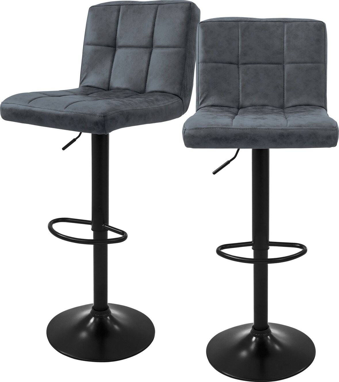 Barhocker 2er Set Anthrazit Kunstlederbezug mit Rückenlehne und Fußstütze höhenverstellbar 63-83cm